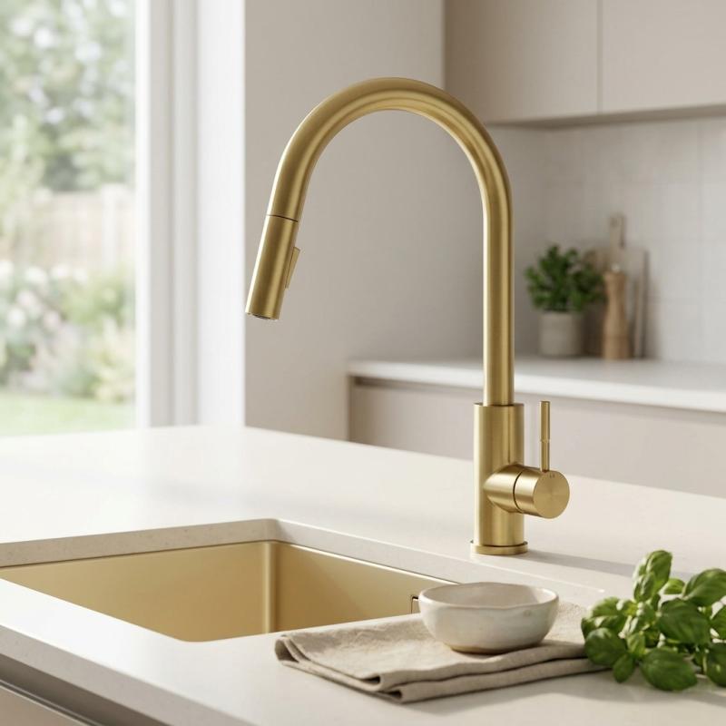 Pure.Sink Elite Steel Stream-S keukenkraan PVD geborsteld goud met uittrekbare uitloop PS8045-60